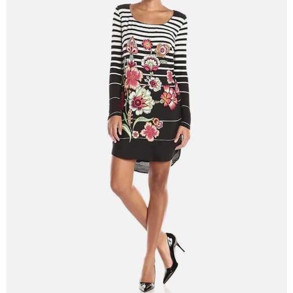 Desigual Dresses & Skirts - Desigual Long Sleeve Striped Dress with Floral Print